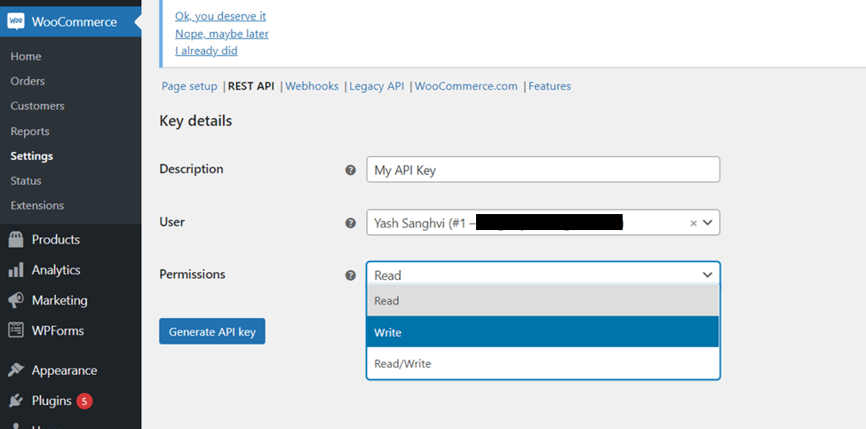 WooCommerce API Settings - WooCommerce PostgreSQL